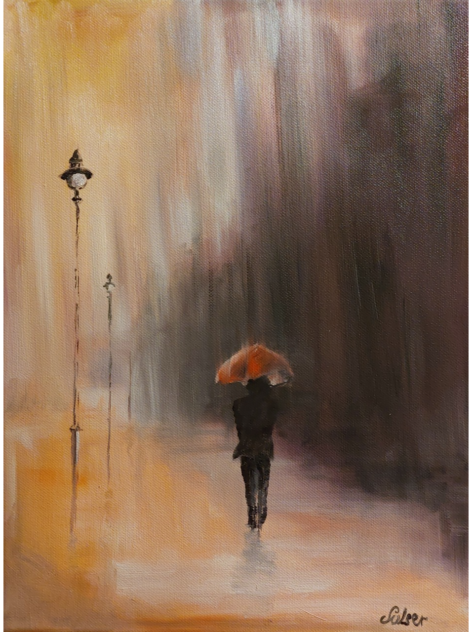 artigall: Frau im Regen bei Dämmerung Gemälde sulser-art